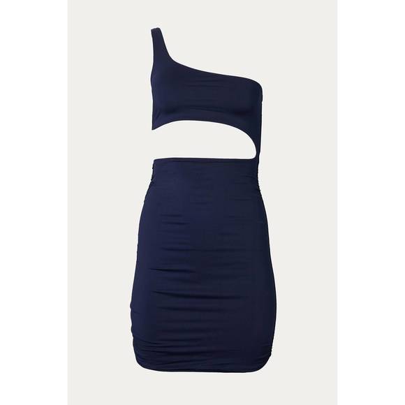 NEW MELODY FASHION one-shoulder ruched cutout mini dress in navy - Picture 1 of 1